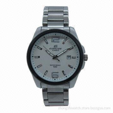 Simple Business Silver Stainless Steel Men Quartz Analog Wrist Metal Watch, White and Black Dial